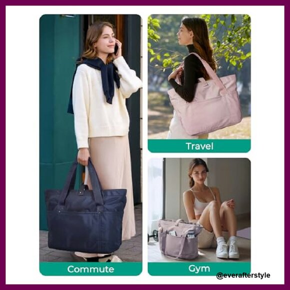 Foldable Zipper Tote Bag Large Travel Work Shoulder Bag Minimal Chic - Picture 5 of 8